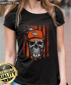 Awesome Denver Broncos NFL skull tee featuring American flag design for football lovers, perfect for ladies.
