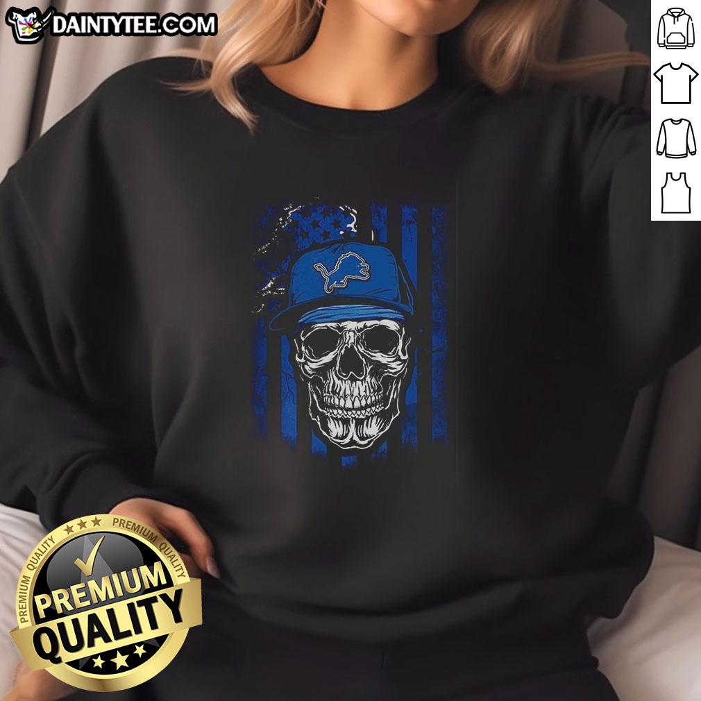 awesome-detroit-lions-nfl-skull-american-flag-football-lover-sweatshirt Awesome Detroit Lions NFL skull sweatshirt with American flag design for football lovers.