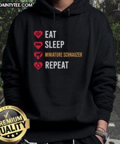Awesome Eat Sleep Miniature Schnauzer Repeat Hoodie in vibrant colors, perfect for dog lovers and cozy style.