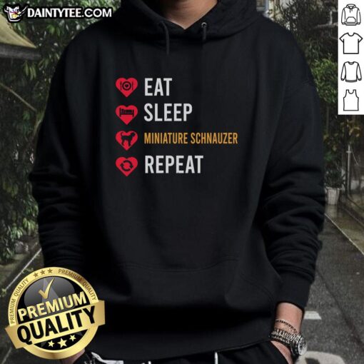 Awesome Eat Sleep Miniature Schnauzer Repeat Hoodie in vibrant colors, perfect for dog lovers and cozy style.