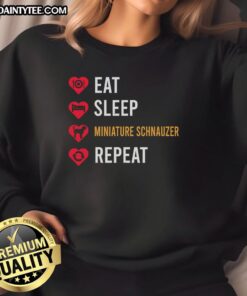 Cozy Awesome Eat Sleep Miniature Schnauzer Repeat Sweatshirt featuring a cute Schnauzer design for dog lovers.