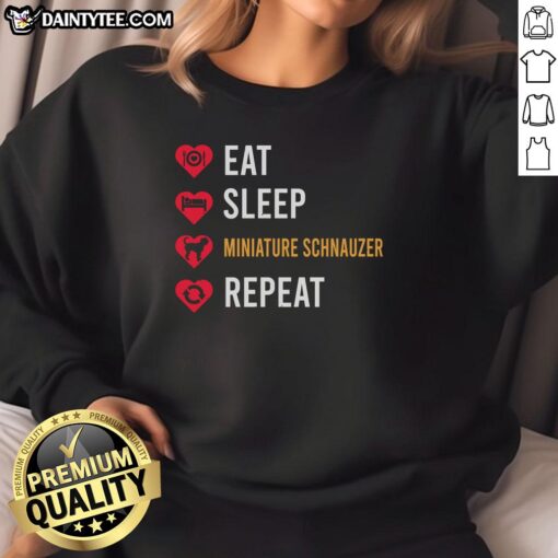 Cozy Awesome Eat Sleep Miniature Schnauzer Repeat Sweatshirt featuring a cute Schnauzer design for dog lovers.