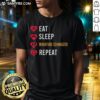 Awesome Eat Sleep Miniature Schnauzer Repeat T-Shirt design featuring a playful schnauzer graphic and bold text.
