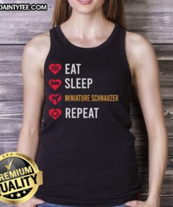 Alt Text: Awesome Eat Sleep Miniature Schnauzer Repeat Tank Top featuring a cute schnauzer design for dog lovers.