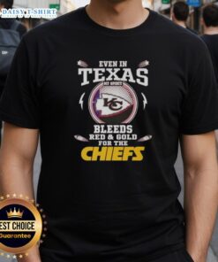 Awesome 'My Spirit Bleeds Red And Gold' Kansas City Chiefs T-Shirt design displayed on a vibrant background.