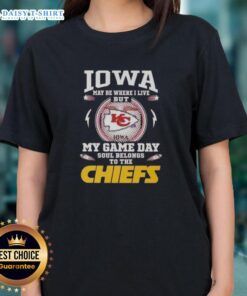 Stylish Kansas City Chiefs ladies tee shining under Iowa sunshine, perfect for game day or casual wear.