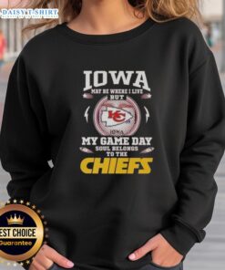 Stylish Kansas City Chiefs sweatshirt, perfect for sunny Iowa days, showcasing team pride and comfort.