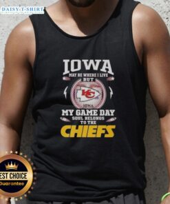 Stylish Kansas City Chiefs tank top shining under the Iowa sunshine, perfect for fans showcasing team spirit.