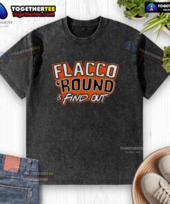 Alt Text: Awesome Joe Flacco Cleveland Browns washed t-shirt featuring bold round design for fans.