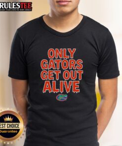 Alt Text: Awesome Florida Gators Football Only Gators Get Out Alive T-Shirt featuring bold graphics and team colors.