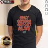 Alt Text: Awesome Florida Gators Football Only Gators Get Out Alive T-Shirt featuring bold graphics and team colors.