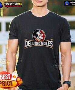 Alt Text: Awesome Florida State Seminoles Delusionoles logo t-shirt featuring vibrant colors and a bold design, perfect for fans.