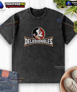 Alt Text: Awesome Florida State Seminoles Delusionoles logo on a washed t-shirt, perfect for fans of Florida State University.