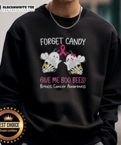 Awesome 'Forget Candy, Give Me Boo Bees' breast cancer awareness sweatshirt in vibrant pink, promoting awareness and support.