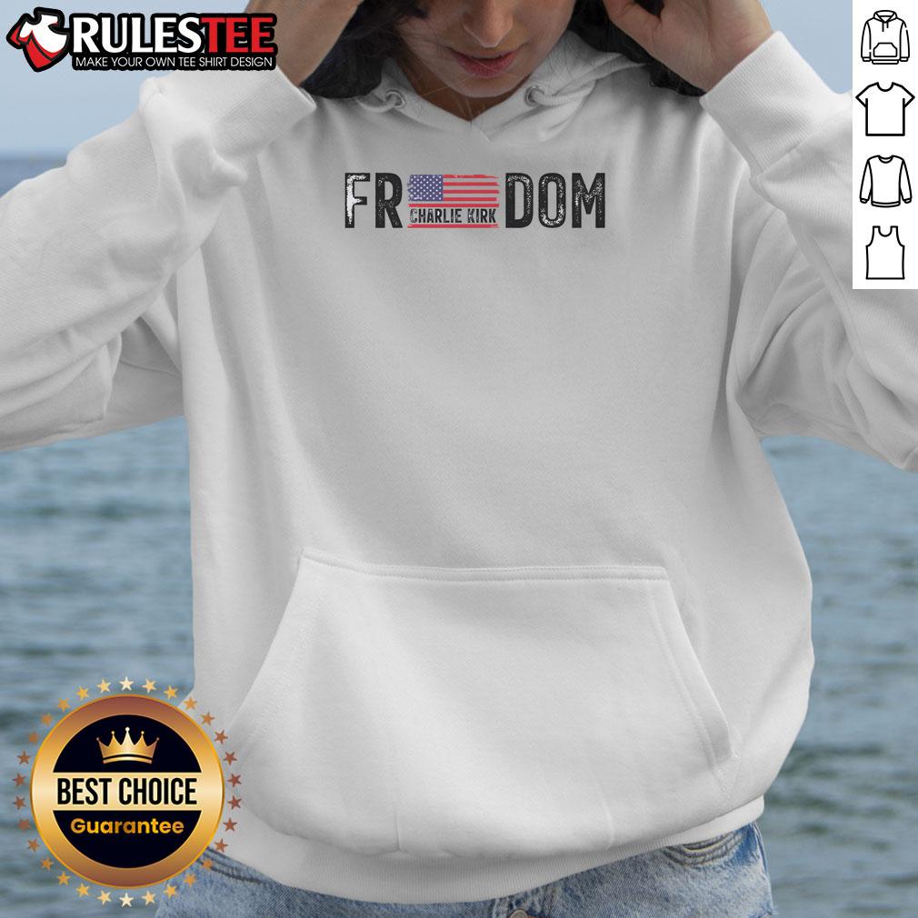 Awesome Freedom Charlie Kirk Usa Flag Hoodie Charlie Kirk wearing an Awesome Freedom hoodie featuring the USA flag design, promoting patriotism and American pride.