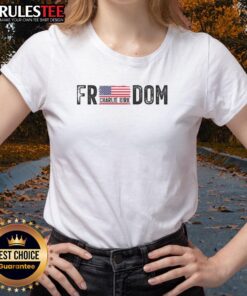 Awesome Freedom Charlie Kirk USA Flag Ladies Tee featuring a stylish design celebrating patriotism and freedom.
