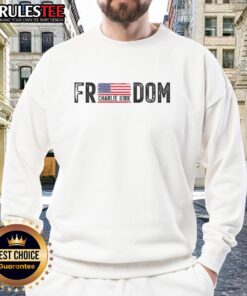 Alt Text: Awesome Freedom Charlie Kirk USA Flag Sweatshirt featuring bold design and patriotic colors for stylish comfort.