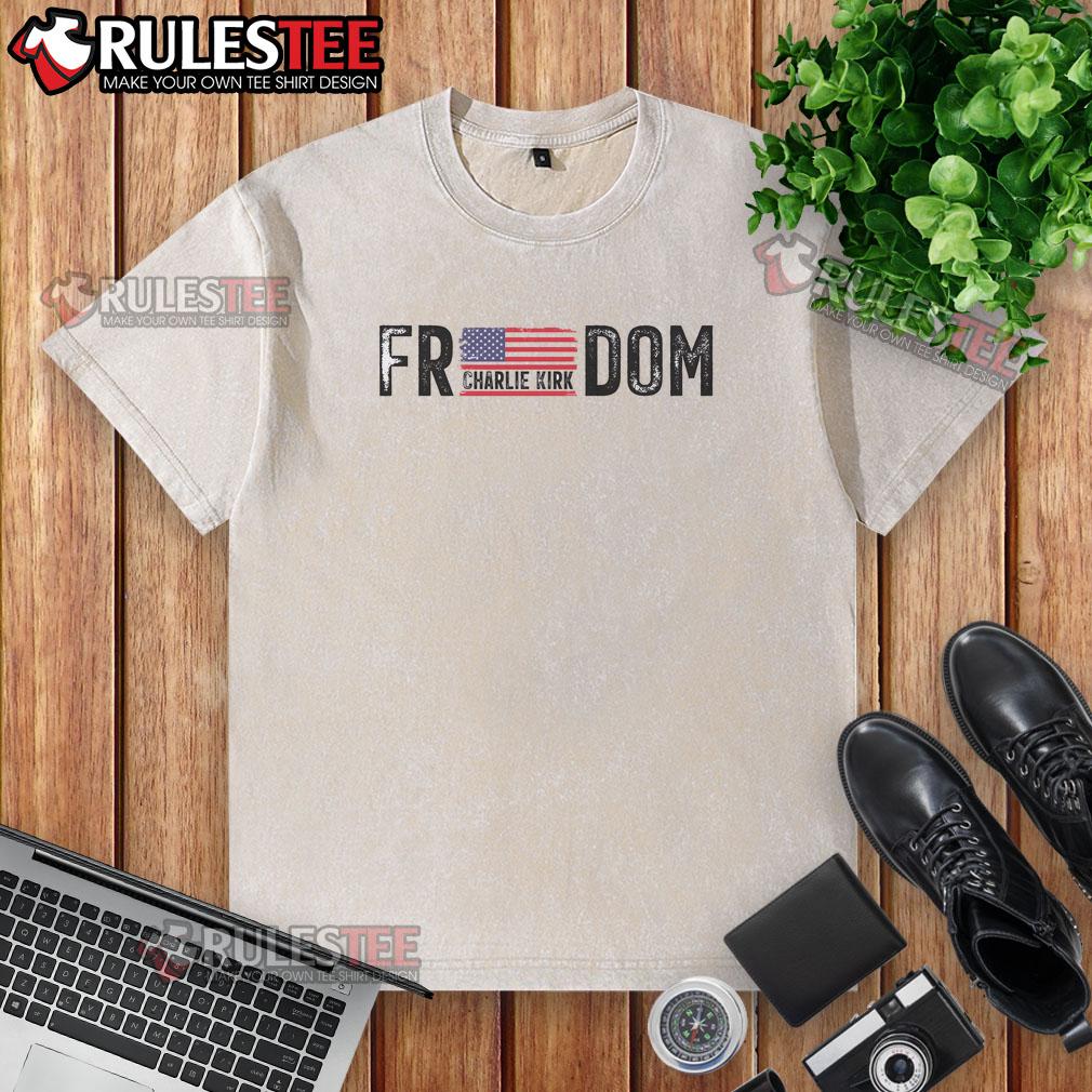 Awesome Freedom Charlie Kirk Usa Flag Washed T Shirt Awesome Freedom Charlie Kirk USA Flag Washed T-Shirt featuring a vintage design with a patriotic theme.