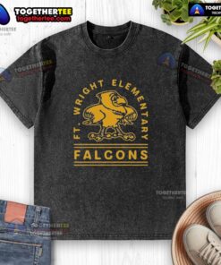 Alt Text: Awesome Ft. Wright Falcons gold arch washed t-shirt featuring a stylish design perfect for fans and casual wear.