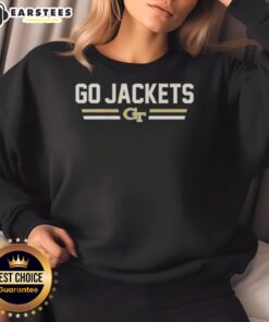 Alt Text: Awesome Georgia Tech Yellow Jackets football sweatshirt in navy with bold 'Go Jackets' design for fans.