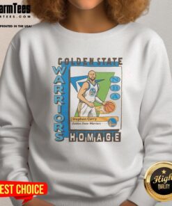 Awesome Golden State Warriors trading card sweatshirt featuring Stephen Curry in vibrant team colors.