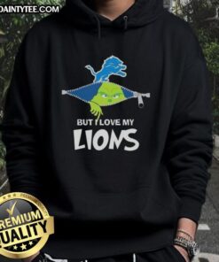Awesome Grinch hoodie featuring Detroit Lions logo, perfect for football fans celebrating the holidays in style.