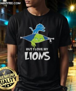 Awesome Grinch But I Love My Detroit Lions Football T-Shirt featuring a festive design and team spirit.