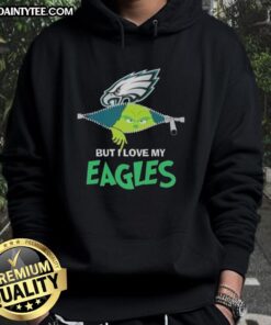 Alt Text: Awesome Grinch hoodie featuring Philadelphia Eagles logo, perfect for football fans celebrating the holidays.