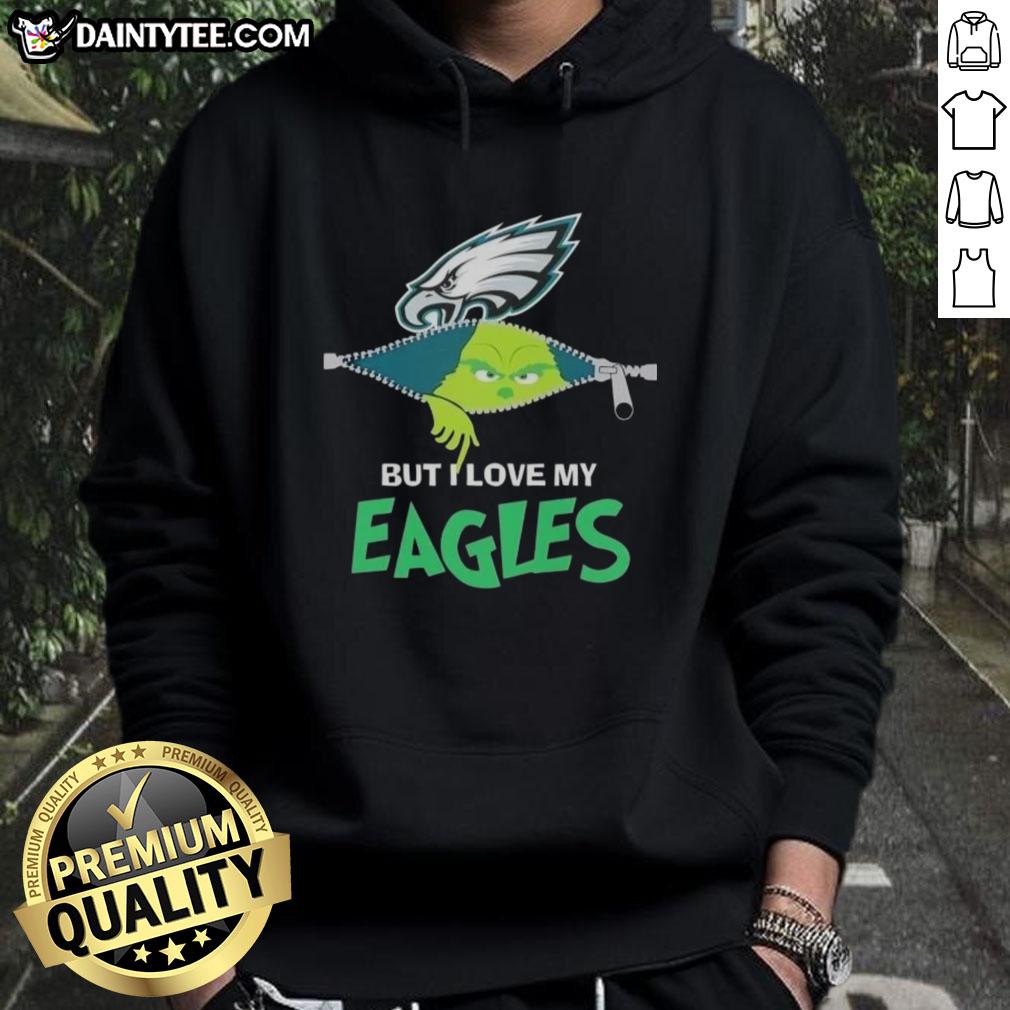awesome-grinch-but-i-love-my-philadelphia-eagles-football-hoodie Alt Text: Awesome Grinch hoodie featuring Philadelphia Eagles logo, perfect for football fans celebrating the holidays.