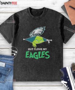 Awesome Grinch graphic on a washed T-shirt showing love for Philadelphia Eagles football team.