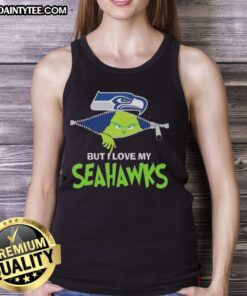 Alt Text: Awesome Grinch tank top featuring Seattle Seahawks logo, perfect for football fans celebrating the holiday season.