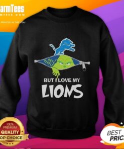Awesome Grinch Christmas sweatshirt featuring Detroit Lions logo, perfect for festive football fans and holiday cheer.
