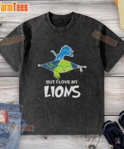 Awesome Grinch Christmas washed t-shirt featuring Detroit Lions design, perfect for festive NFL fans.
