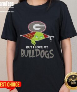 Awesome Grinch Christmas tee for ladies featuring Georgia Bulldogs design, perfect for holiday cheer and team spirit.