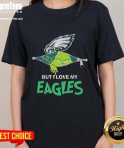 Awesome Grinch Christmas tee for women featuring Philadelphia Eagles design, perfect for holiday football fans.