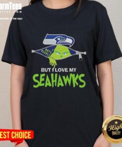 Awesome Grinch Christmas tee for ladies featuring Seattle Seahawks design, perfect for holiday football fans.