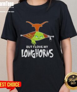 Awesome Grinch Christmas tee for ladies, featuring Texas Longhorns design, perfect for holiday cheer and team spirit.