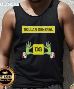 Awesome Grinch hands holding a heart on a festive tank top from Dollar General for Christmas celebrations.