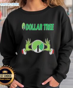 Awesome Grinch hands on a festive Dollar Tree Christmas sweatshirt, perfect for holiday cheer and cozy winter style.