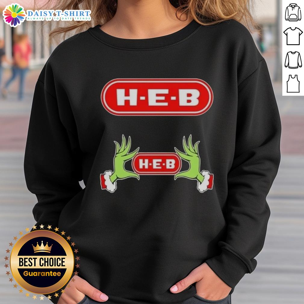 Awesome Grinch Hands Love H E B Christmas Sweatshirt Awesome Grinch hands on a festive H-E-B Christmas sweatshirt, perfect for holiday cheer and seasonal celebrations.