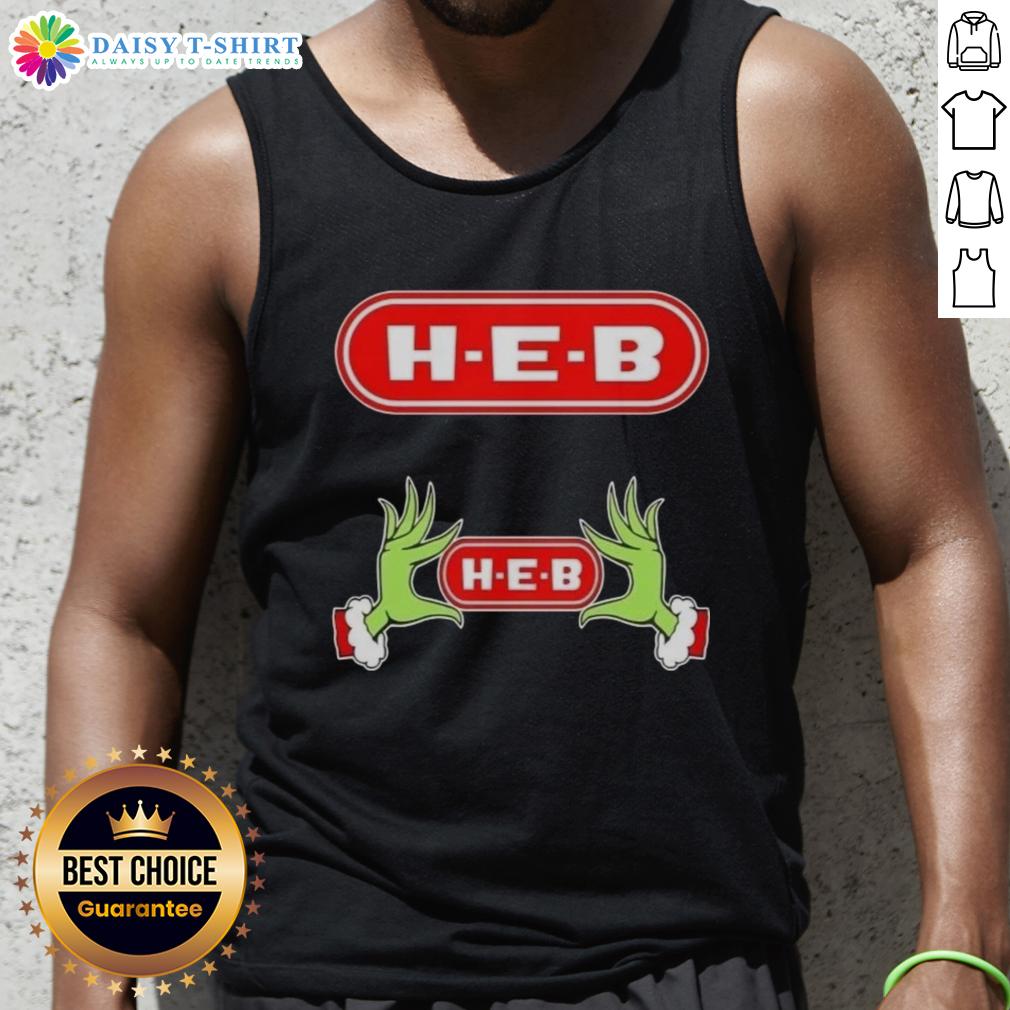 Awesome Grinch Hands Love H E B Christmas Tank Top Alt Text: Awesome Grinch hands on a festive H-E-B Christmas tank top, perfect for holiday celebrations and seasonal cheer.