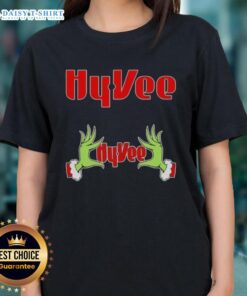 Awesome Grinch hands with hearts on a Hy-Vee Christmas ladies tee, perfect for holiday festivities and celebrations.