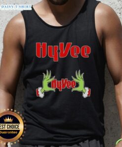 Awesome Grinch hands holding a heart on a Hy-Vee Christmas tank top, perfect for holiday festivities and festive wear.