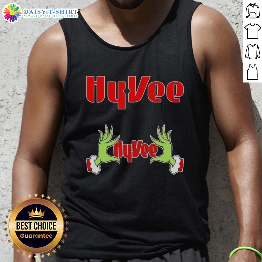 Awesome Grinch Hands Love Hyvee Christmas Tank Top Awesome Grinch hands holding a heart on a Hy-Vee Christmas tank top, perfect for holiday festivities and festive wear.