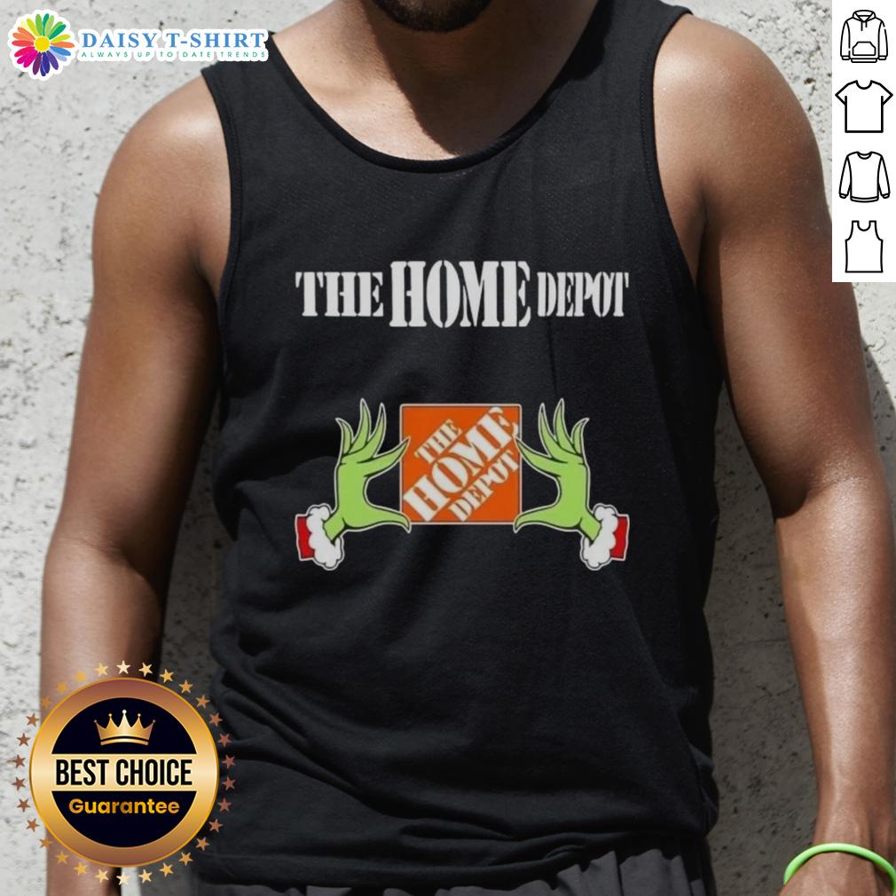 Awesome Grinch Hands Love The Home Depot Christmas Tank Top Awesome Grinch hands holding a heart, showcasing The Home Depot Christmas tank top design for festive holiday spirit.
