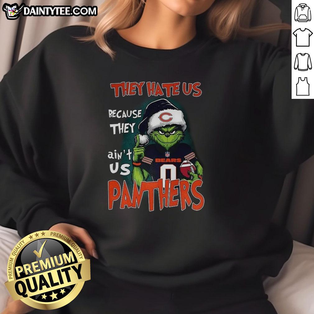 awesome-grinch-they-hate-us-because-they-aint-us-carolina-panthers-and-chicago-bears-football-sweatshirt Awesome Grinch sweatshirt featuring Carolina Panthers and Chicago Bears designs - perfect for football fans.