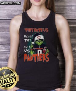Awesome Grinch tank top featuring Carolina Panthers and Chicago Bears, perfect for football fans and holiday spirit.