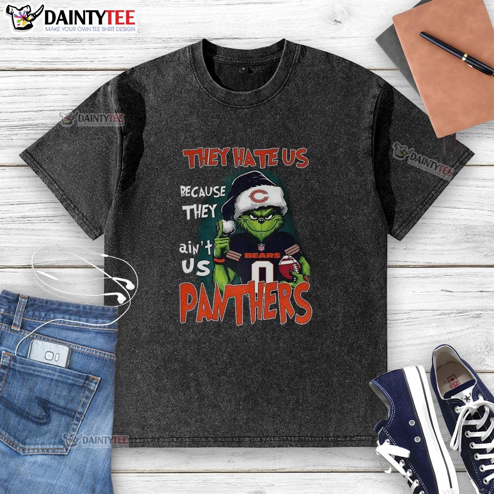 awesome-grinch-they-hate-us-because-they-aint-us-carolina-panthers-and-chicago-bears-football-washed-t-shirt Alt Text: Awesome Grinch 'They Hate Us Because They Ain't Us' Carolina Panthers and Chicago Bears football washed t-shirt.