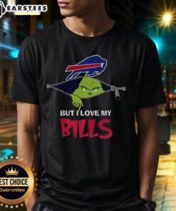 Alt Text: Awesome Grinch Zipper I Hate People But I Love My Buffalo Bills Football Christmas T-Shirt design featuring Grinch.