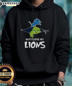 Alt Text: Grinch hoodie featuring 'I Hate People But I Love My Detroit Lions' design, perfect for Christmas football fans.
